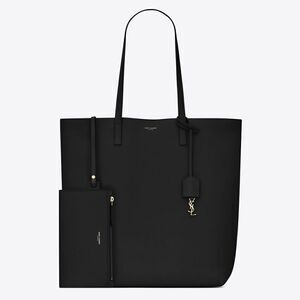 SAINT LAURENT North/South Leather Shopping Bag Tote w/ pouch